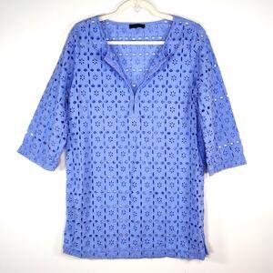 J.Crew Cotton Eyelet Tunic Cover Up Coastal Blue L
